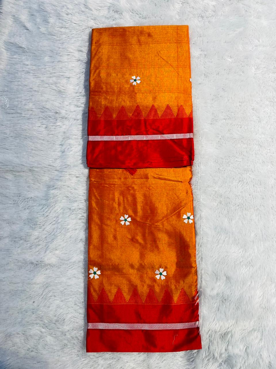 Orange Malini Acrylic Cotton Saree | With Unstitched Blouse Piece For Women
