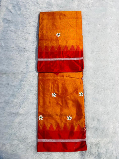 Orange Malini Acrylic Cotton Saree | With Unstitched Blouse Piece For Women