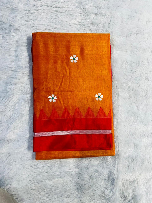 Orange Malini Acrylic Cotton Saree | With Unstitched Blouse Piece For Women
