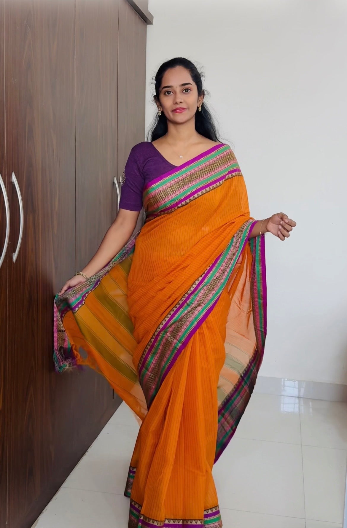 Orange Sanskriti Narayanpeth Cotton Saree | With Unstitched Blouse Piece For Women