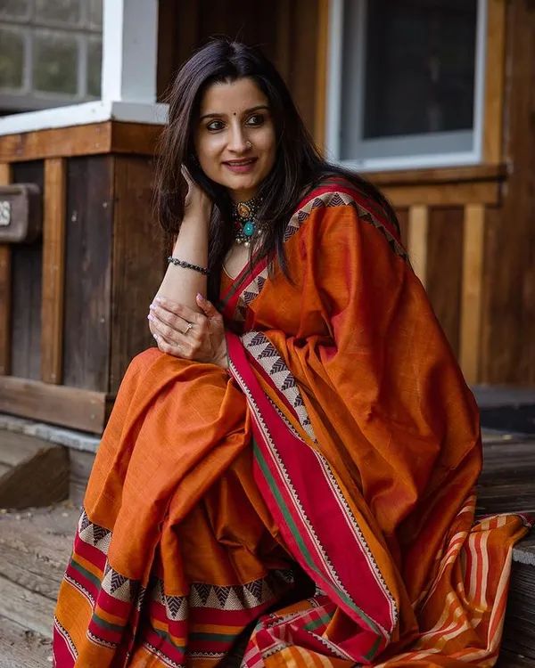 Orange Divya Narayanpeth Cotton Saree | With Unstitched running  Blouse Piece For Women