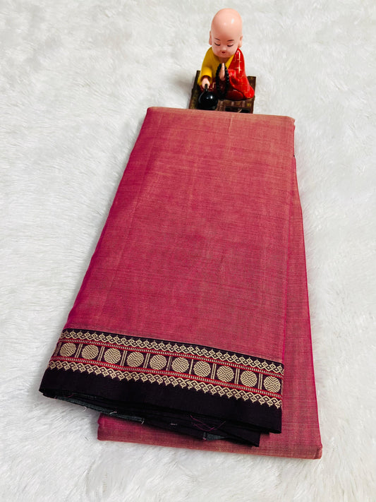 Peach Rudrakshi Narayanpeth Cotton Saree | With Unstitched Blouse Piece For Women