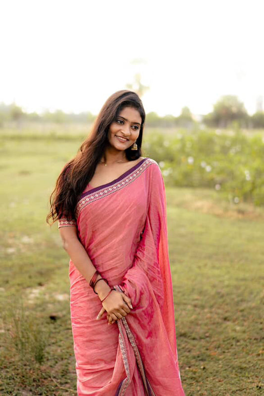 Peach Rudrakshi Narayanpeth Cotton Saree | With Unstitched Blouse Piece For Women