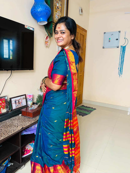Peacock Blue Rupashri Narayanpeth cotton Saree