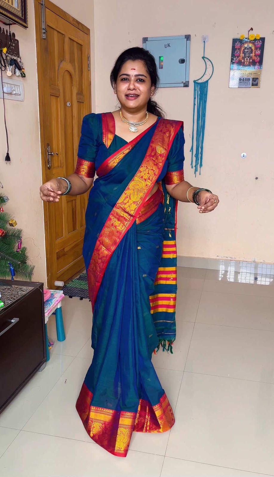 Peacock Blue Rupashri Narayanpeth cotton Saree