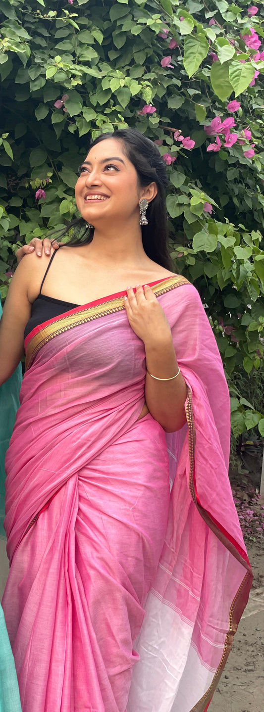 Pink Akira Narayanpeth Cotton Saree | With Unstitched Blouse Piece For Women