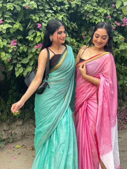 Pink Akira Narayanpeth Cotton Saree | With Unstitched Blouse Piece For Women