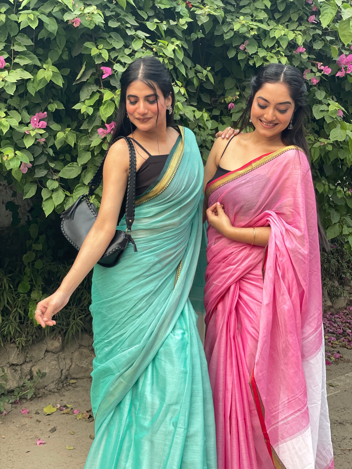 Pink Akira Narayanpeth Cotton Saree | With Unstitched Blouse Piece For Women