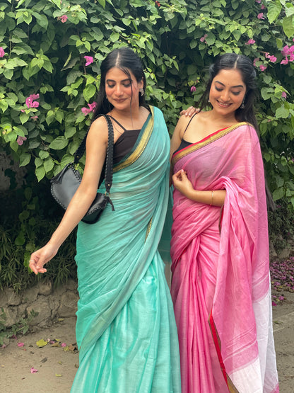 Pink Akira Narayanpeth Cotton Saree | With Unstitched Blouse Piece For Women