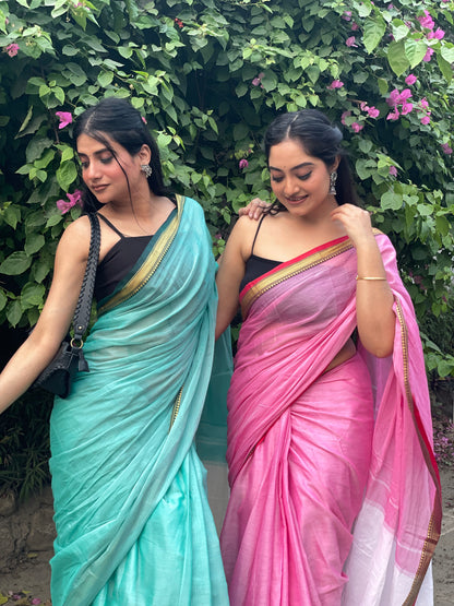 Pink Akira Narayanpeth Cotton Saree | With Unstitched Blouse Piece For Women