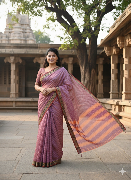 Pink Veda Narayanpeth  Cotton Saree | With Unstitched Blouse Piece For Women