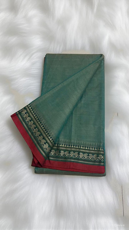 Pista Green Viha Narayanpeth Cotton Saree | With Unstitched Blouse Piece For Women