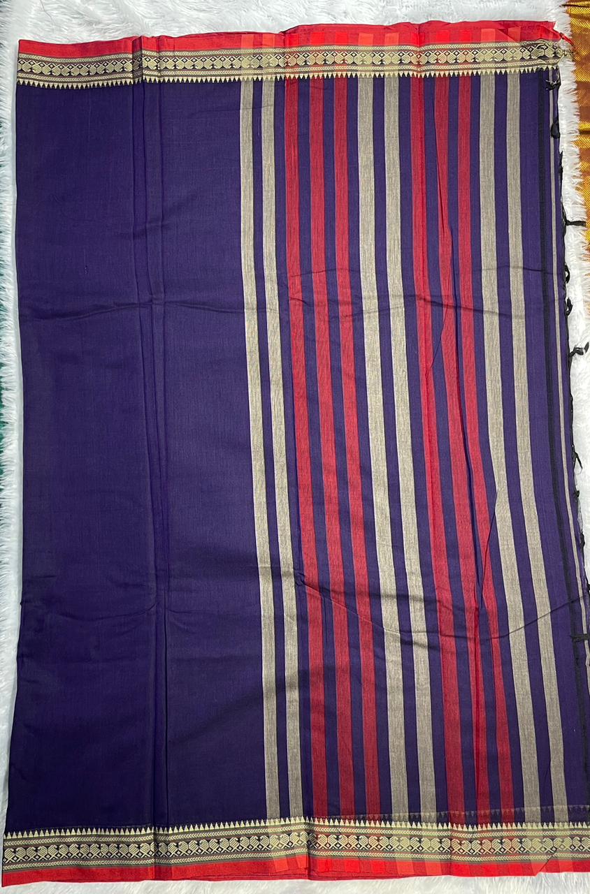 Purple Viha Narayanpeth Cotton Saree | With Unstitched Blouse Piece For Women