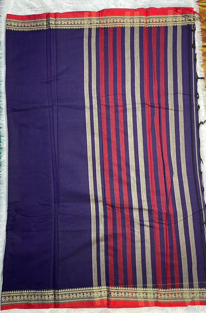Purple Viha Narayanpeth Cotton Saree | With Unstitched Blouse Piece For Women