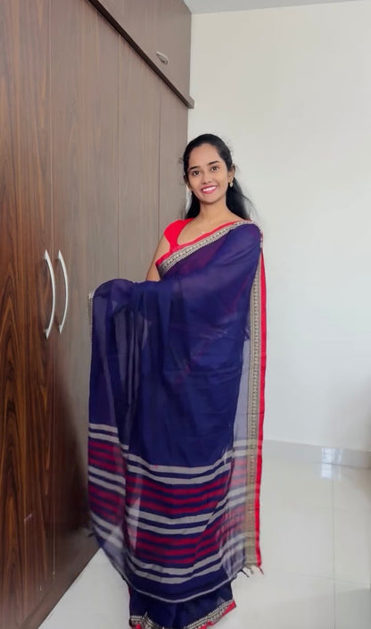 Purple Viha Narayanpeth Cotton Saree | With Unstitched Blouse Piece For Women