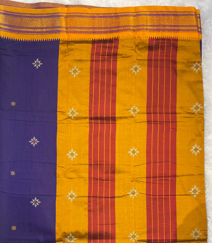 Purple kasuti satin cotton ilkal saree for women | with unstitched blouse