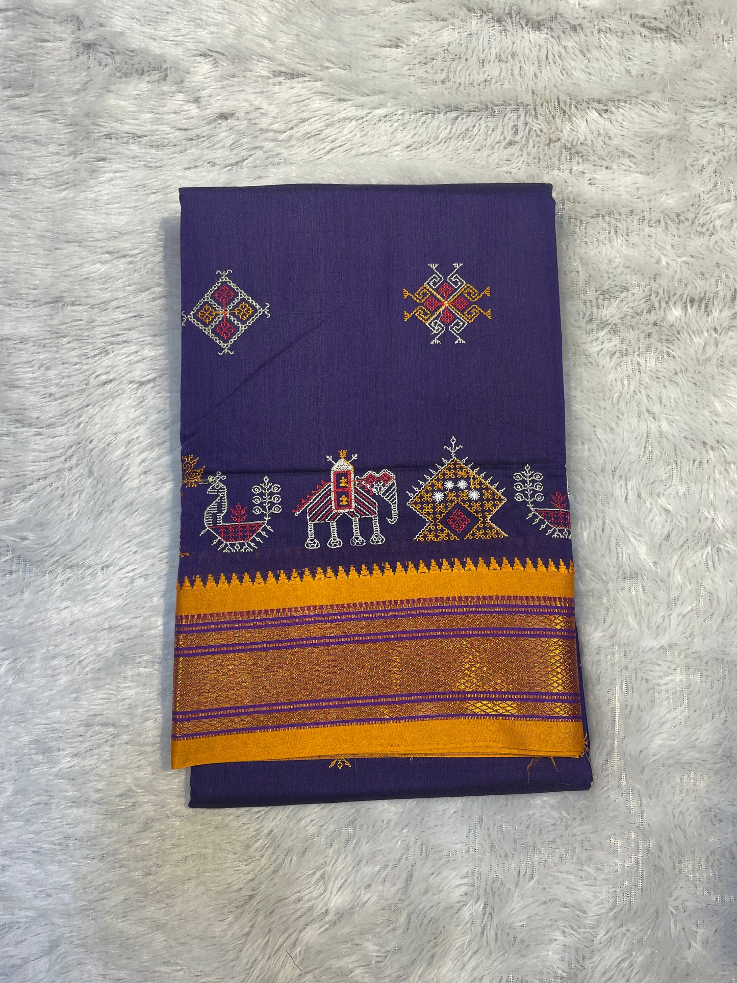 Purple kasuti satin cotton ilkal saree for women | with unstitched blouse