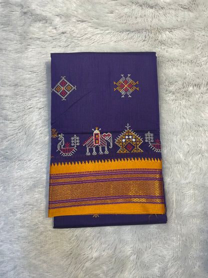 Purple kasuti satin cotton ilkal saree for women | with unstitched blouse