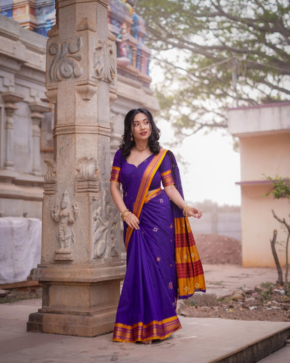Purple kasuti satin cotton ilkal saree for women | with unstitched blouse
