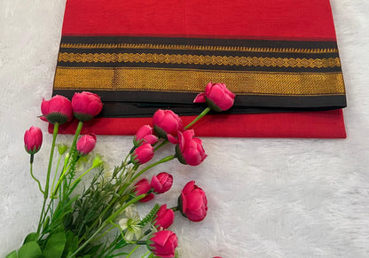 Red Akshata Pure Cotton Saree | With Unstitched Blouse Piece For Women
