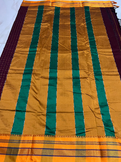 Red Chacolate Star Plus Narayanpeth Cotton Saree | With Unstitched Blouse Piece For Women