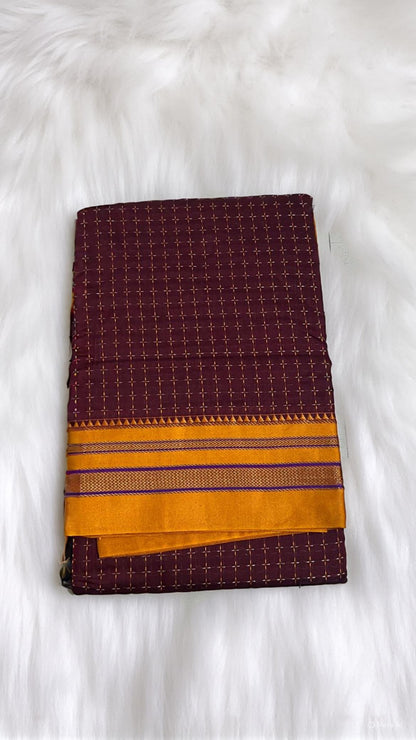 Red Chacolate Star Plus Narayanpeth Cotton Saree | With Unstitched Blouse Piece For Women