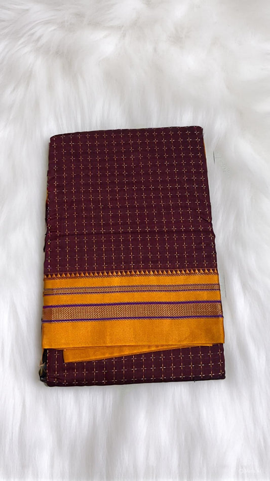 Red Chacolate Star Plus Narayanpeth Cotton Saree | With Unstitched Blouse Piece For Women