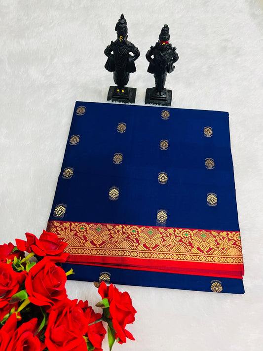 Royal Blue Ahalya Narayanpeth Cotton Saree | With Unstitched Blouse Piece For Women