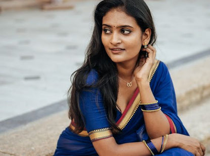 Royal Blue Akira Narayanpeth Cotton Saree | With Unstitched Blouse Piece For Women