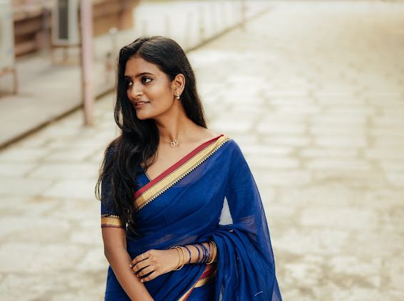 Royal Blue Akira Narayanpeth Cotton Saree | With Unstitched Blouse Piece For Women