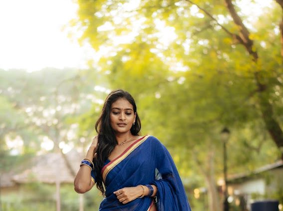 Royal Blue Akira Narayanpeth Cotton Saree | With Unstitched Blouse Piece For Women