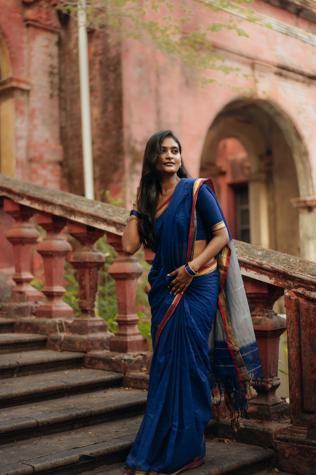 Royal Blue Akira Narayanpeth Cotton Saree | With Unstitched Blouse Piece For Women