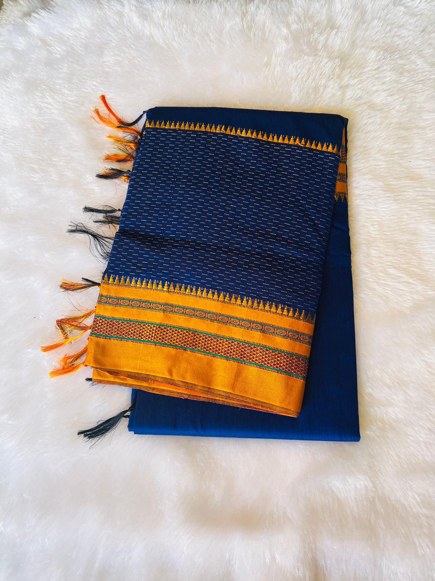 Royal Blue Kohinoor Narayanpeth Cotton Saree | With Unstitched Blouse Piece For Women