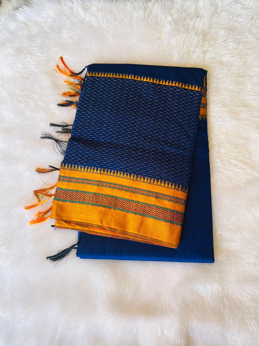 Royal Blue Kohinoor Narayanpeth Cotton Saree | With Unstitched Blouse Piece For Women