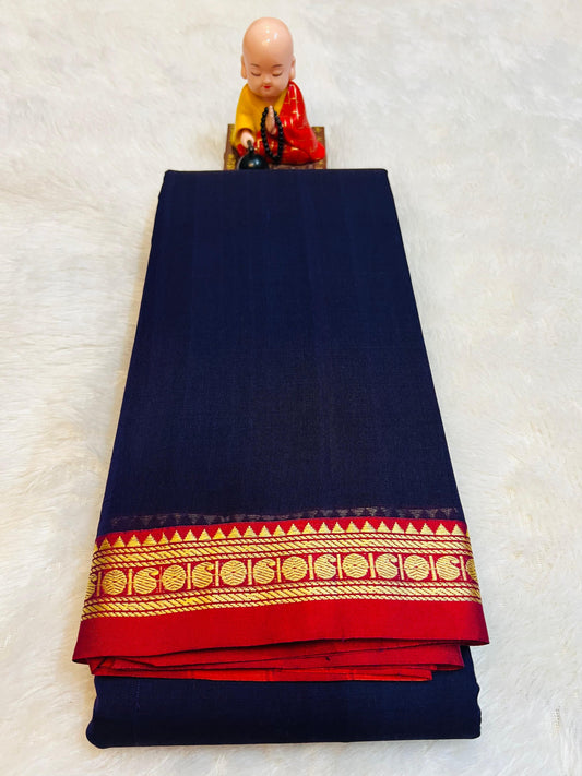Royal Blue Poorna Narayanpeth Cotton Saree | With Unstitched Blouse Piece For Women
