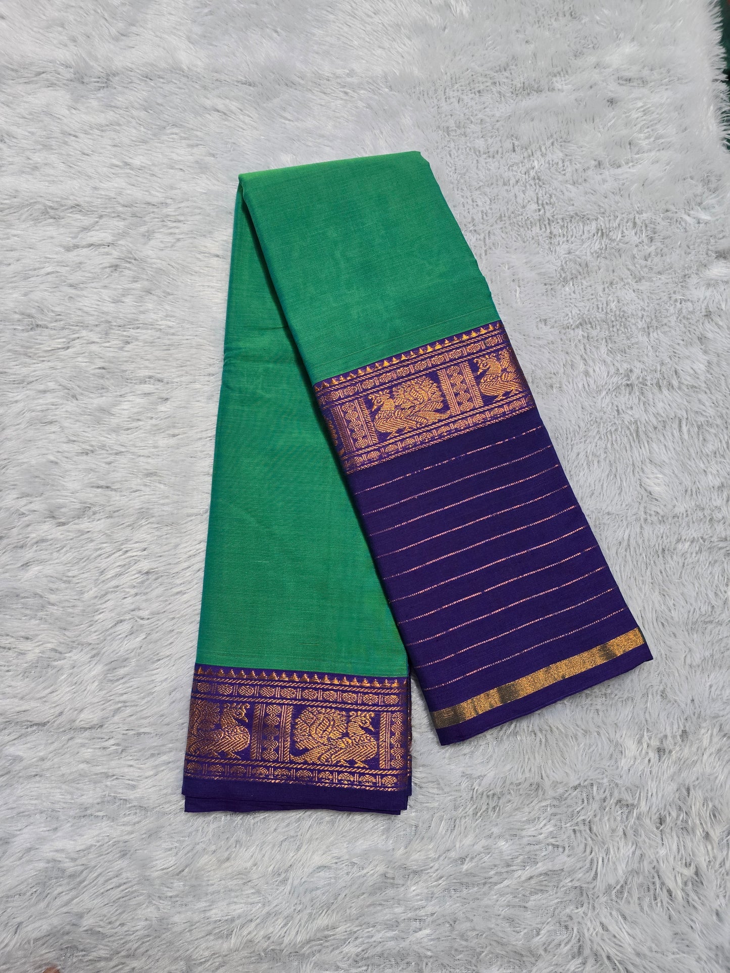 Teal Green Nalini Narayanpeth Cotton Saree | With Unstitched Blouse Piece For Women