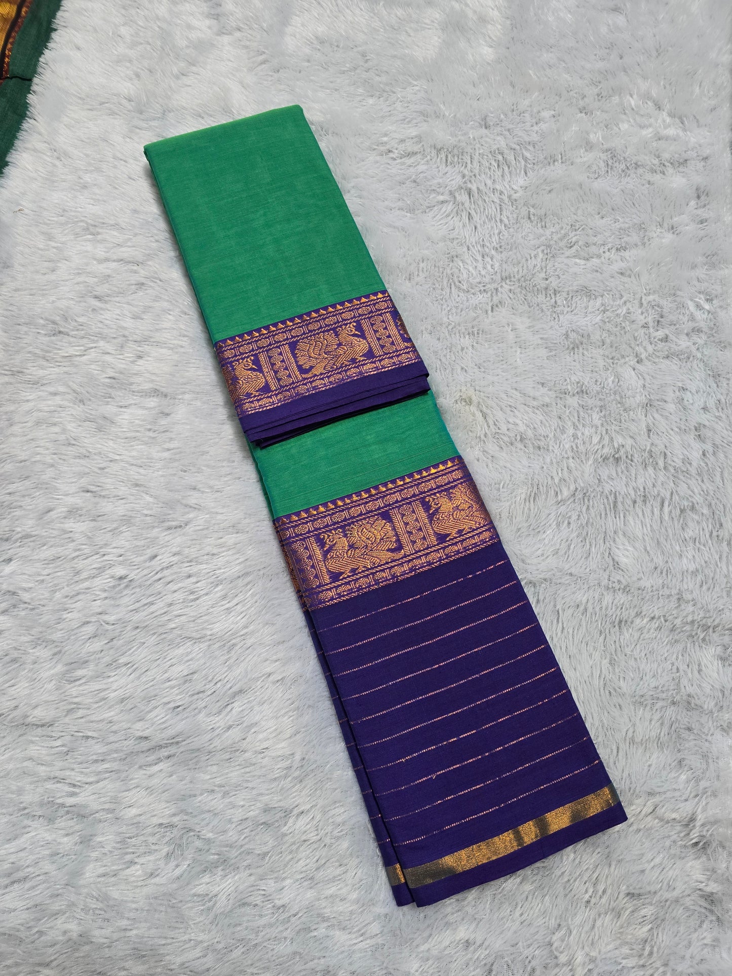 Teal Green Nalini Narayanpeth Cotton Saree | With Unstitched Blouse Piece For Women