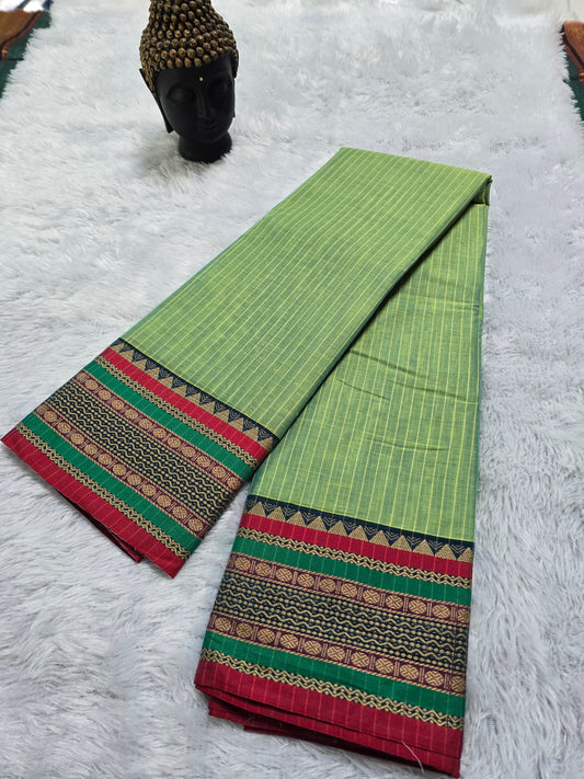 Twin Shade Green Sanskriti Narayanpeth Cotton Saree | With Unstitched Blouse Piece For Women