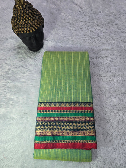 Twin Shade Green Sanskriti Narayanpeth Cotton Saree | With Unstitched Blouse Piece For Women