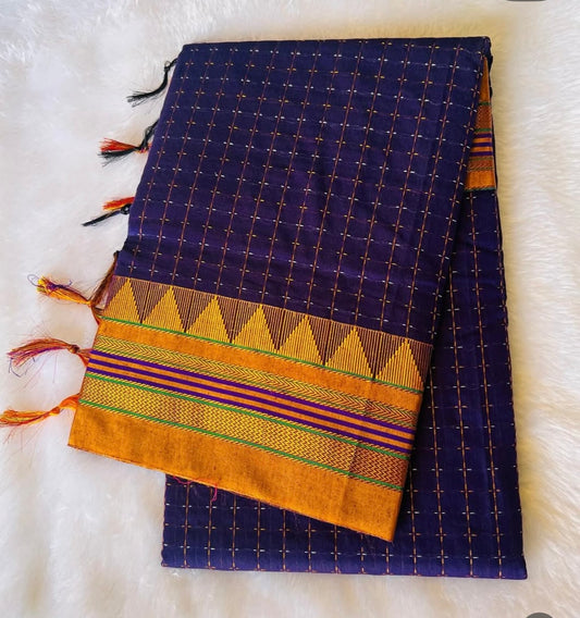 Violet Temple Star Plus Acrylic Cotton Saree | With Unstitched Blouse Piece For Women