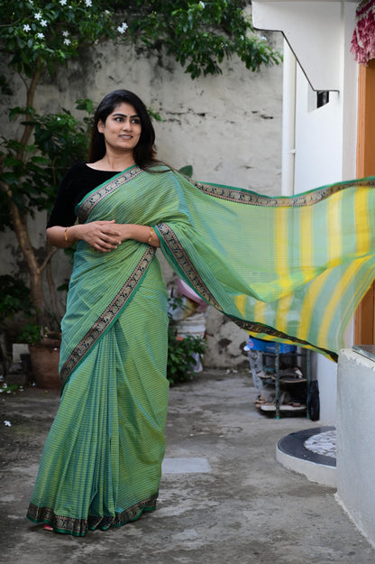 Dual Shade green Veda Narayanpeth  Cotton Saree | With Unstitched Blouse Piece For Women