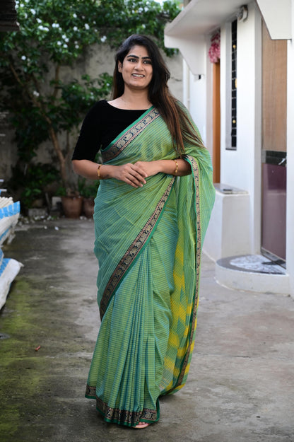 Dual Shade green Veda Narayanpeth  Cotton Saree | With Unstitched Blouse Piece For Women