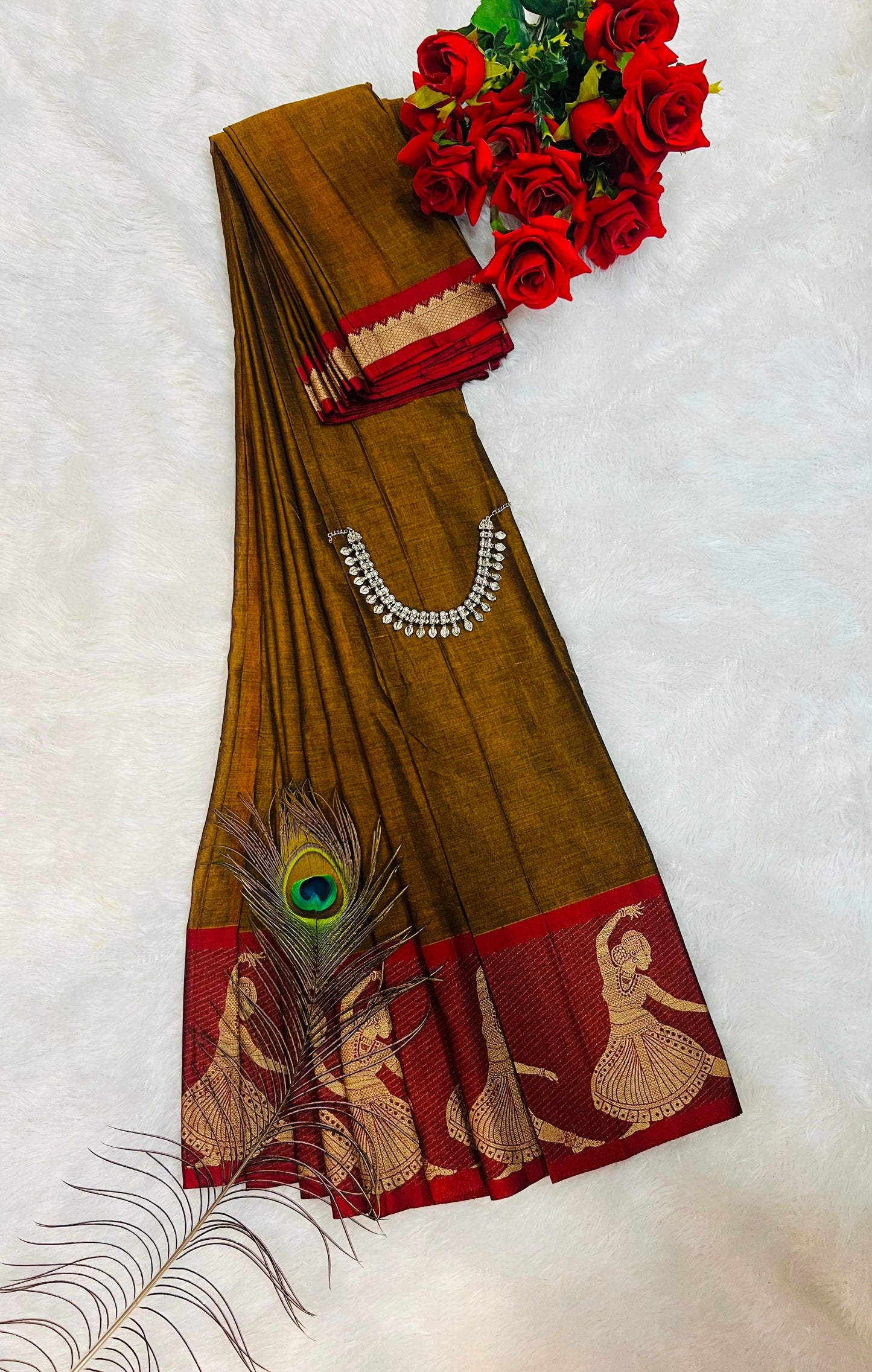 Wooden  Kalastree Narayanpeth Cotton Saree | With Unstitched Blouse Piece For Women