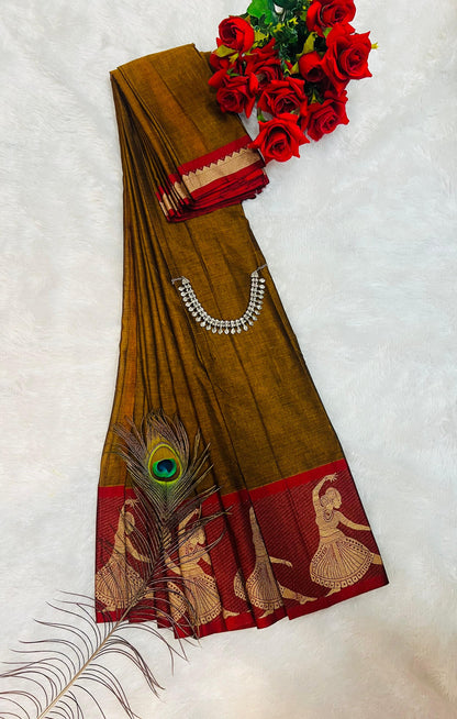 Wooden  Kalastree Narayanpeth Cotton Saree | With Unstitched Blouse Piece For Women
