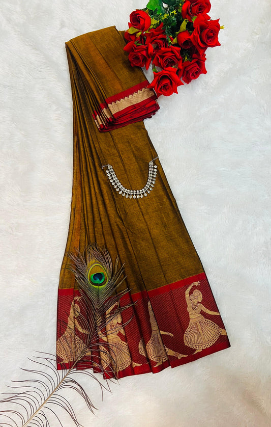 Wooden  Kalastree Narayanpeth Cotton Saree | With Unstitched Blouse Piece For Women