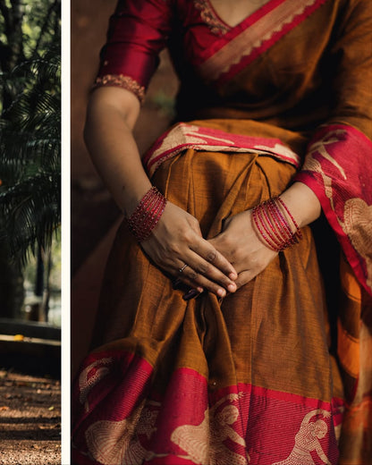 Wooden  Kalastree Narayanpeth Cotton Saree | With Unstitched Blouse Piece For Women