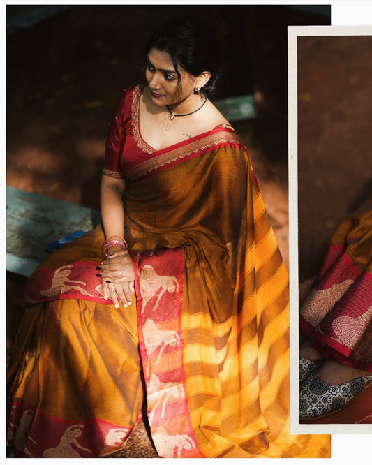 Wooden  Kalastree Narayanpeth Cotton Saree | With Unstitched Blouse Piece For Women