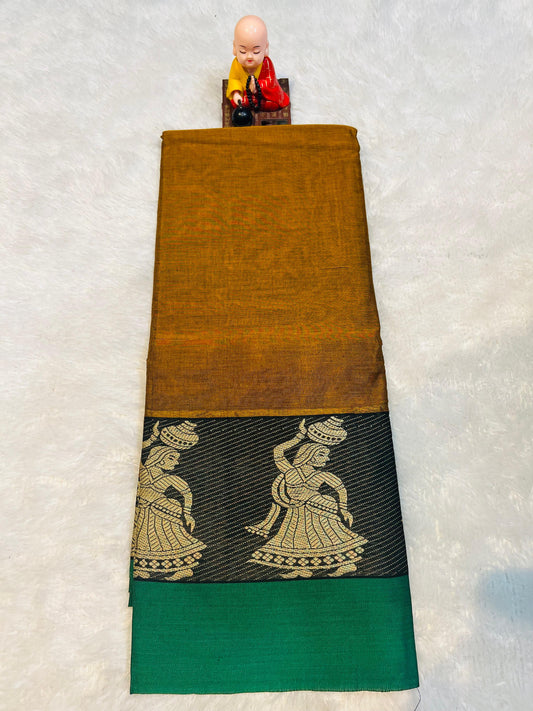 Wooden Meera Narayanpeth Cotton Saree | With Unstitched Blouse Piece For Women