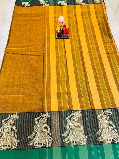 Wooden Meera Narayanpeth Cotton Saree | With Unstitched Blouse Piece For Women