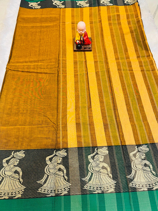 Wooden Meera Narayanpeth Cotton Saree | With Unstitched Blouse Piece For Women